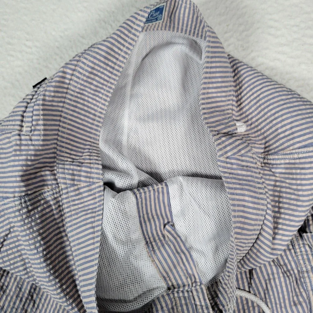 J.Crew Board Shorts Mens‎ Size 35 Blue Striped Seersucker Mesh Lined Swim Trunks